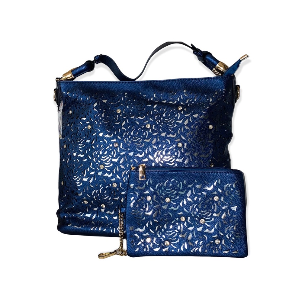 Purse /overnight bag and makeup bag SETx2 *metallic midnight blue